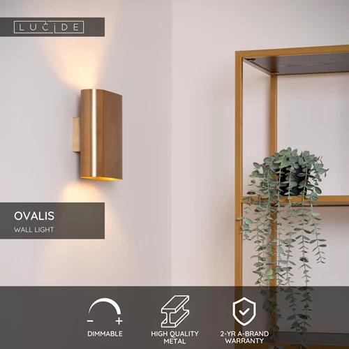 Lucide OVALIS - Wall light - 2xE14 - Matt Gold / Brass - USP